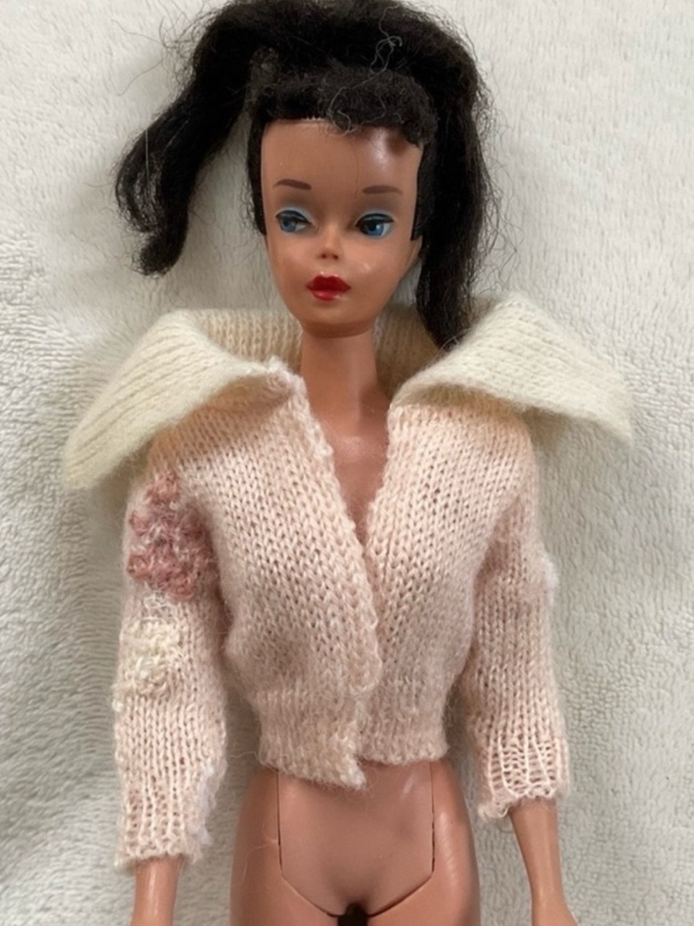 Vintage Barbie Pink PAK Cardigan Sweater Mattel Tagged Early Wool Version